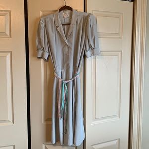 100% Silk Vintage Grey Blue Dress